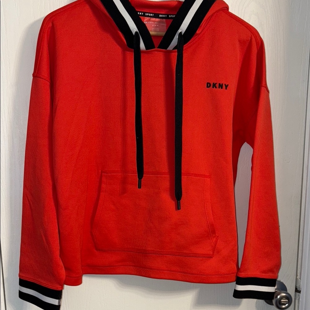 DKNY Orange Hoodie with Black and White Accents - Picture 2 of 10